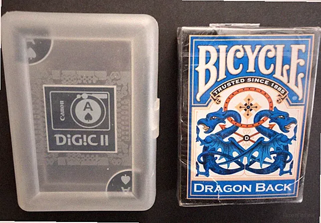 2 Decks Playing Cards Digic II Canon Power Shot Case & Bicycle Blue Dragon Back