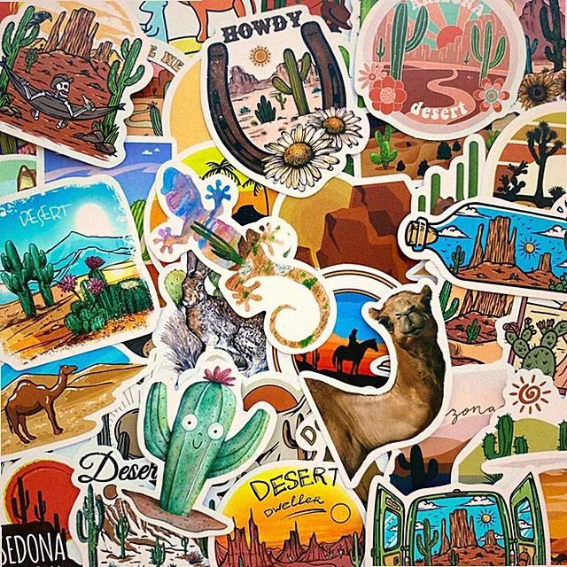 5-50 pcs Cactus Stickers, Retro Travel Arizona Canyon Camel Desert Vinyl Decals