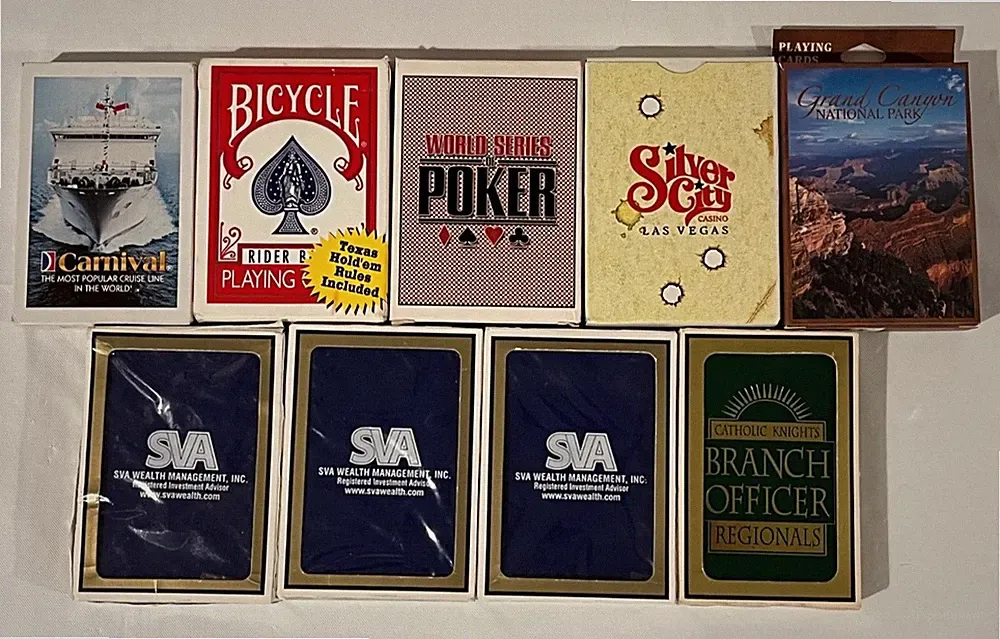 Assorted Playing Cards Lot of 9 Used Bicycle Carnival WSOP Grand Canyon Vegas