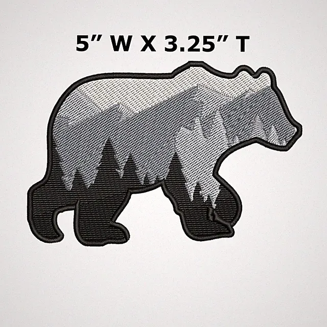 Bear Mountains Trees Patch Embroidered DIY Iron-On Applique Nature Adventure