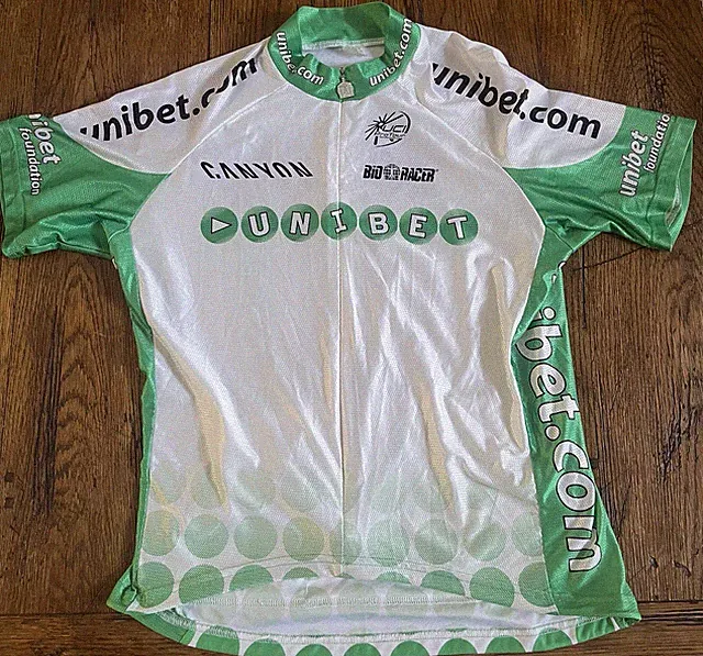 Cycling Short Sleeve Jersey Medium Unibet 2007 UCI Green/White Canyon Vintage