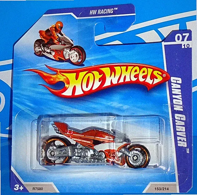 Hot Wheels 2010 Short Card HW Racing #153 Canyon Carver Motorcycle Dark Orange