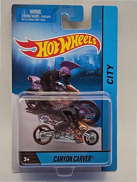 Hot Wheels City Canyon Carver Motorcycle Purple Orange Flame Diecast Bike RARE
