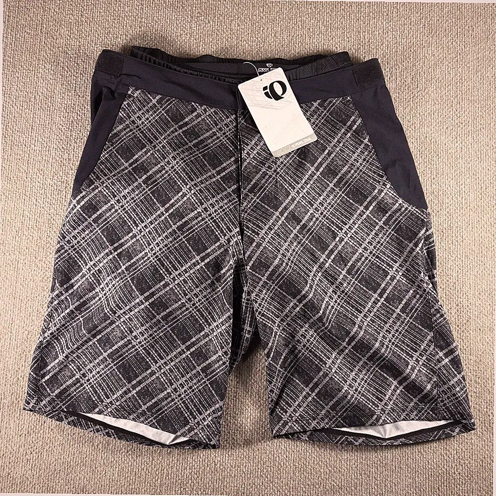 Pearl Izumi Canyon Shorts Mens Medium Gray Plaid 11in Lined Bike Cycling 1111307