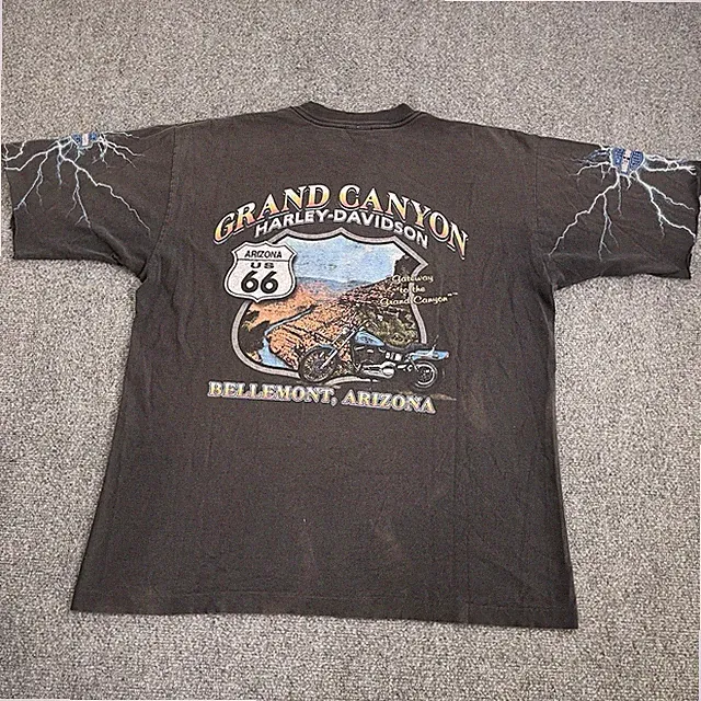 VTG Harley-Davidson Grand Canyon Route 66 L Shirt Altered Short Sleeve Lightning
